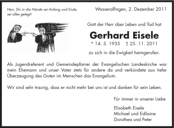 Traueranzeige von Gerhard Eisele von Schwäbische Post