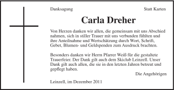 Traueranzeige von Carla Dreher von Gmünder Tagespost