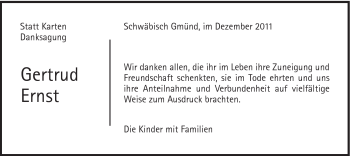 Traueranzeige von Gertrud Ernst von Gmünder Tagespost
