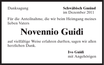 Traueranzeige von Novennio Guidi von Gmünder Tagespost