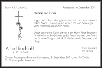 Traueranzeige von Werner Rachfahl von Schwäbische Post