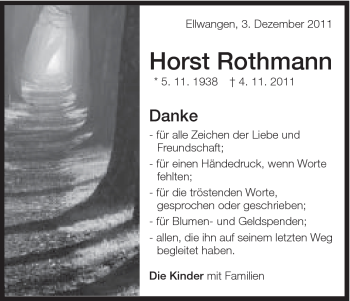 Traueranzeige von Horst Rothmann von Schwäbische Post