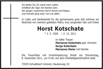 Traueranzeige von Horst Kotschate von Gmünder Tagespost