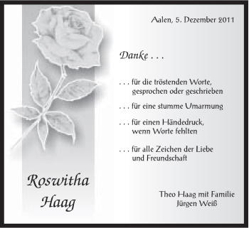 Traueranzeige von Roswitha Haag von Schwäbische Post