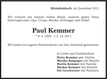 Traueranzeige von Paul Kemmer von Gmünder Tagespost