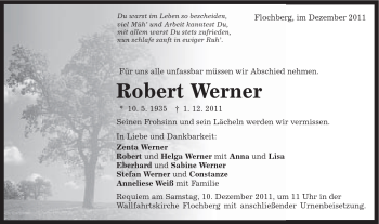 Traueranzeige von Robert Werner von Schwäbische Post