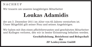 Traueranzeige von Loukas Adamidis von Gmünder Tagespost