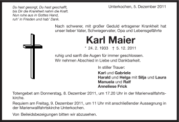 Traueranzeige von Maier Karl von Schwäbische Post