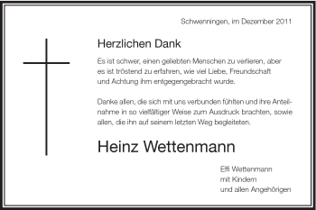 Traueranzeige von Heinz Wettenmann von Schwäbische Post