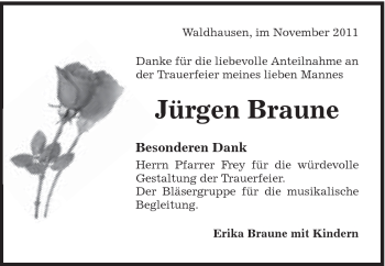 Traueranzeige von Braune Jürgen von Schwäbische Post