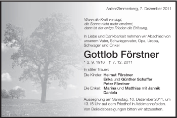 Traueranzeige von Gottlob Förstner von Schwäbische Post