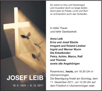Traueranzeige von Leib Josef von Schwäbische Post
