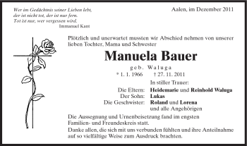 Traueranzeige von Manuela Bauer von Schwäbische Post