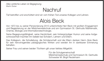 Traueranzeige von Alois Beck von Schwäbische Post