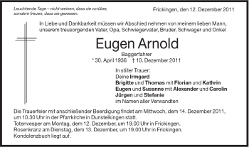 Traueranzeige von Eugen Arnold von Schwäbische Post