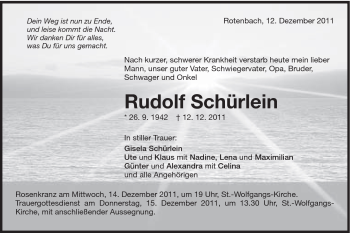 Traueranzeige von Rudolf Schürlein von Schwäbische Post