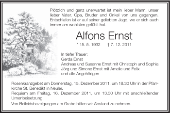 Traueranzeige von Alfons Ernst von Schwäbische Post