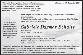 Traueranzeige von Gabriele Dagmar Schulte von Schwäbische Post