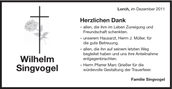 Traueranzeige von Wilhelm Sigvogel von Gmünder Tagespost