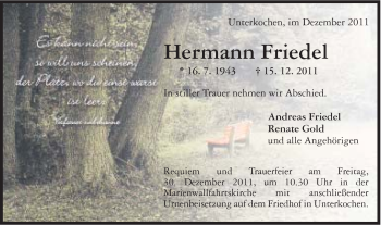 Traueranzeige von Hermann Friedel von Schwäbische Post