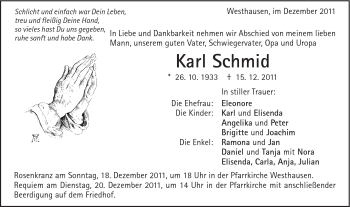 Traueranzeige von Karl Schmid von Schwäbische Post