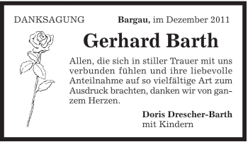 Traueranzeige von Gerhard Barth von Gmünder Tagespost