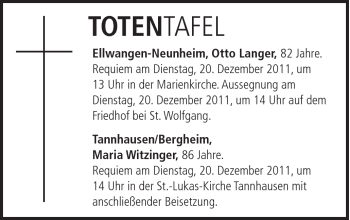 Traueranzeige von Otto Langer von Schwäbische Post