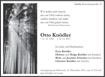 Traueranzeige von Otto Knödler von Gmünder Tagespost