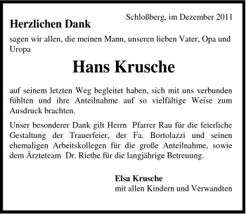 Traueranzeige von Hans Krusche von 082
