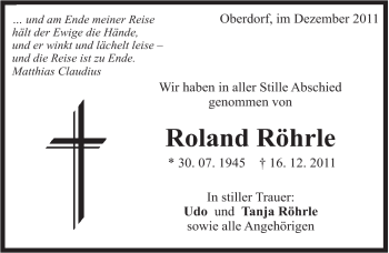 Traueranzeige von Roland Röhrle von 082