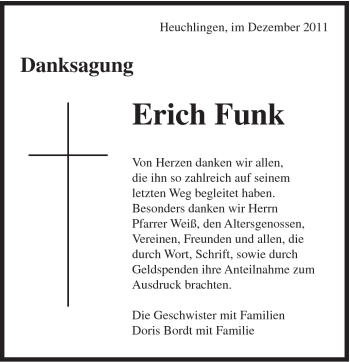 Traueranzeige von Erich funk von Gmünder Tagespost