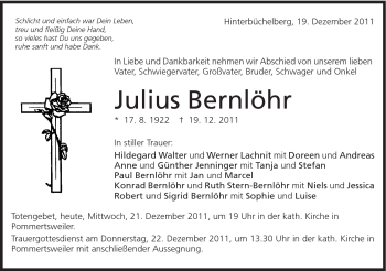 Traueranzeige von Julius Bernlöhr von Schwäbische Post