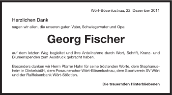 Traueranzeige von Georg Fischer von Schwäbische Post