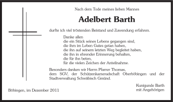 Traueranzeige von Adelbert Barth von Gmünder Tagespost