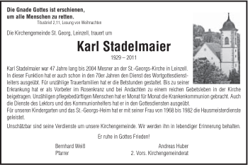 Traueranzeige von Karl Stadelmaier von Gmünder Tagespost