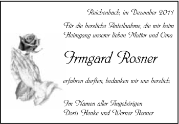 Traueranzeige von Irmgard Rosner von Schwäbische Post