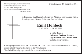 Traueranzeige von Emil Hohloch von Gmünder Tagespost