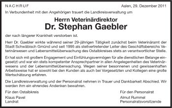 Traueranzeige von Stephan Gaebler von Gmünder Tagespost