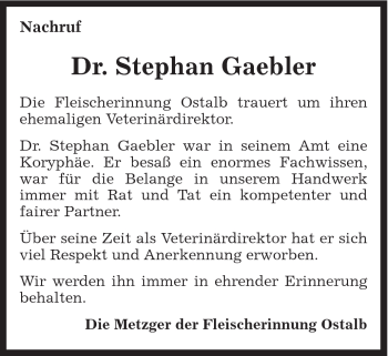 Traueranzeige von Gaebler Stephan von Gmünder Tagespost