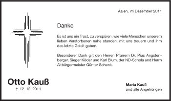 Traueranzeige von Otto Kauß von Schwäbische Post