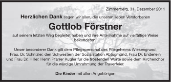 Traueranzeige von Gottlob Förstner von Schwäbische Post
