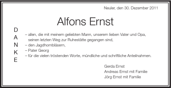 Traueranzeige von Alfons Ernst von Schwäbische Post