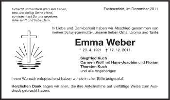 Traueranzeige von Emma Weber von Schwäbische Post