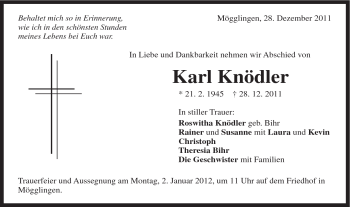 Traueranzeige von Karl Knödler von Gmünder Tagespost