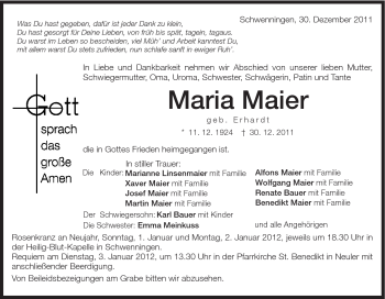 Traueranzeige von Maria Maier von Schwäbische Post