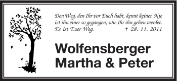 Traueranzeige von Martha & Peter Wolfensberger von Schwäbische Post
