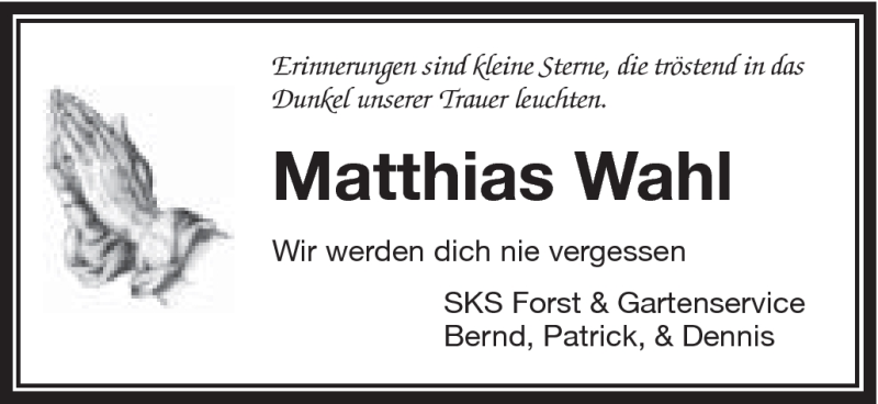  Traueranzeige für Matthias Wahl vom 27.12.2011 aus Gmünder Tagespost