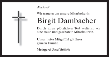 Traueranzeige von Birgit Dambacher von Schwäbische Post