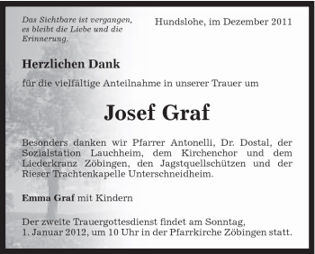 Traueranzeige von Josef Graf von Schwäbische Post
