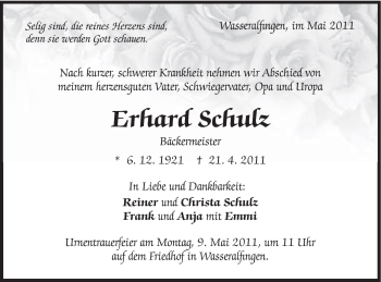 Traueranzeige von Erhard Schulz von Schwäbische Post